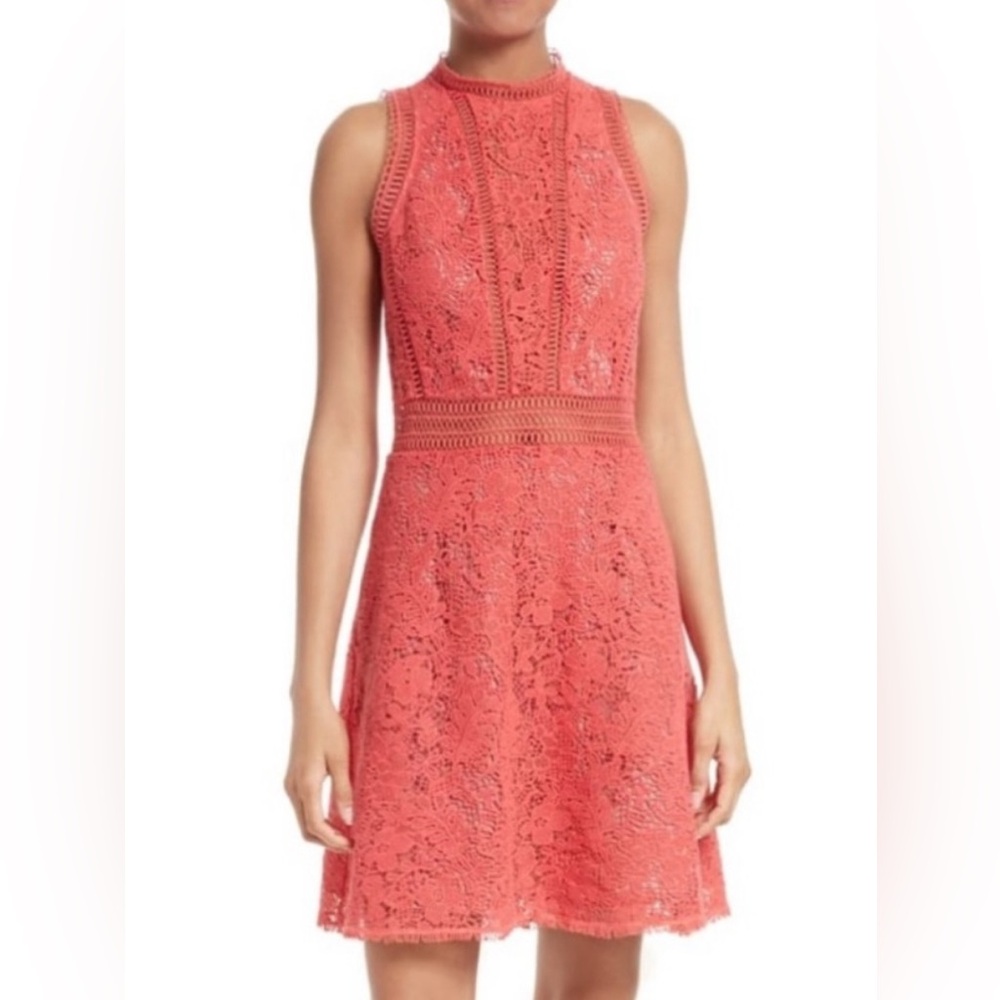 Rebecca Taylor Arella Lace Dress Size 6 Pink/Coral
